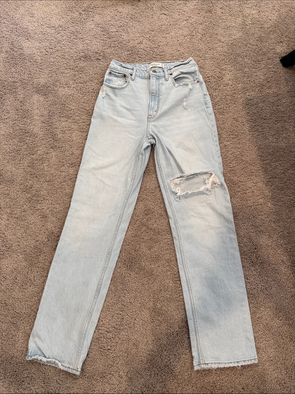 Abercrombie & Fitch Light Wash Straight Leg Jeans with Knee Distress